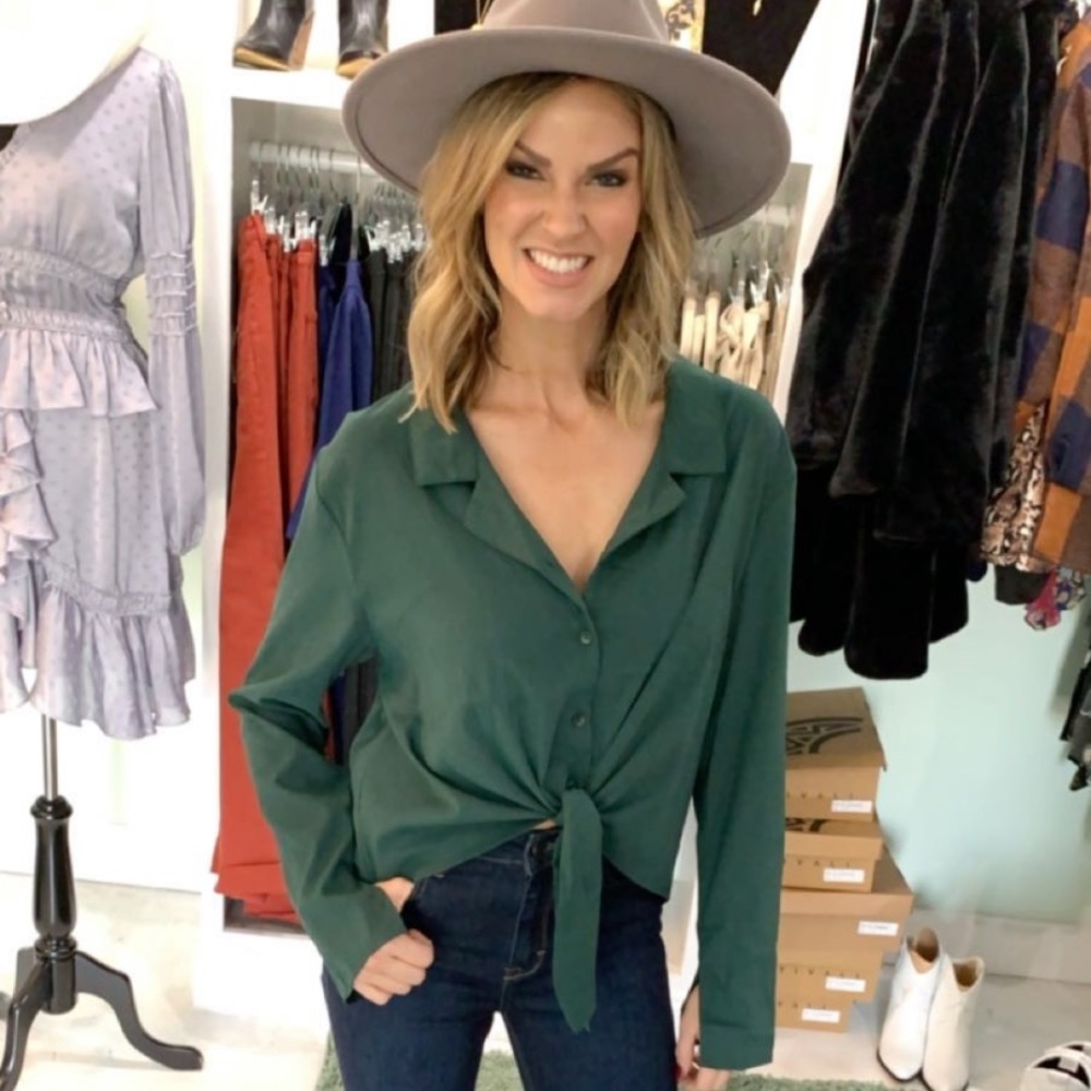 Green long sleeve crop by Line and Dot